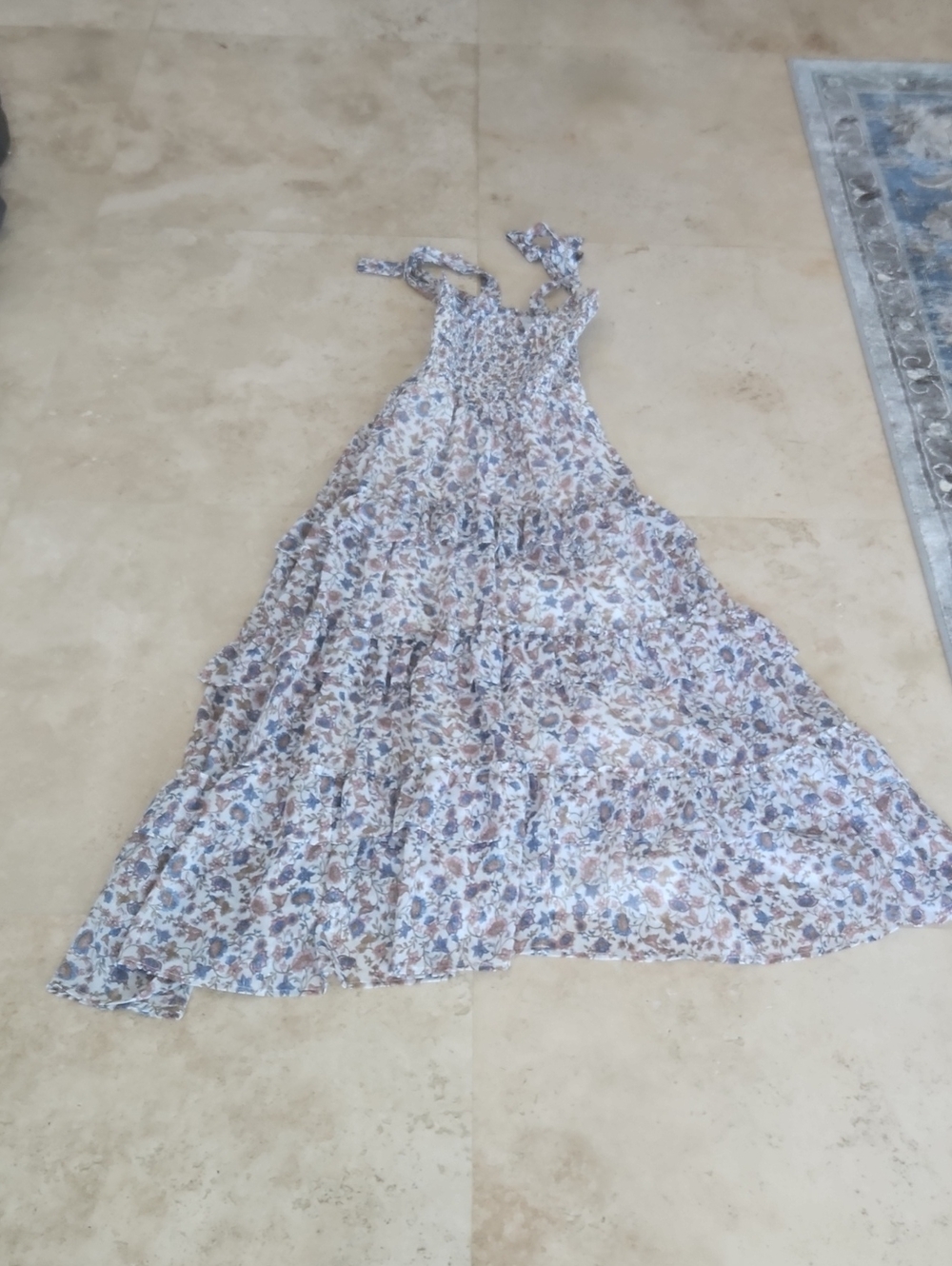 Altar'd State Floral Tie-Shoulder Maxi Dress - Blue & Brown